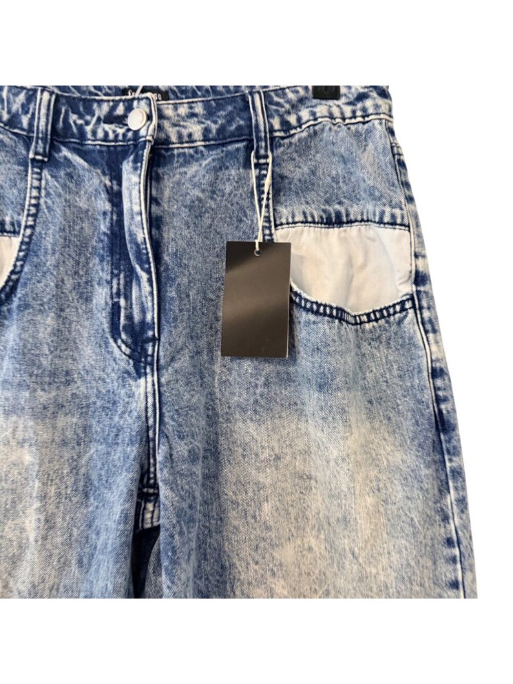 Flamingo High-Waisted Acid Wash Wide-Leg Jeans With Front & Back Pockets Sz L Je - Picture 11 of 12